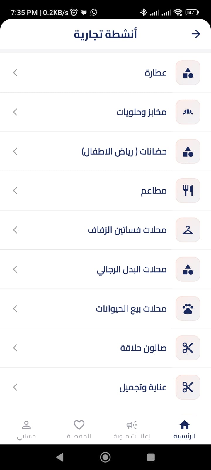 تصنيفات وتفريعات الأنشطة التجارية